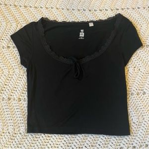 Cropped Black Top with Lace and Keyhole Detail